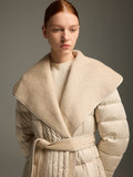 Detachable Wool-Silk Scarf Long Down Jacket