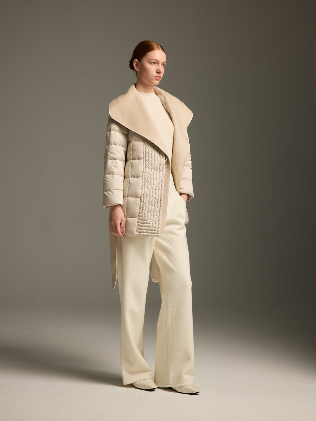 Detachable Wool-Silk Scarf Short Down Jacket