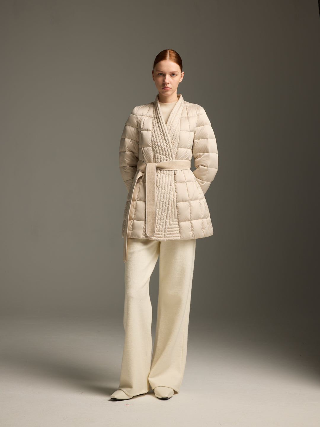 Detachable Wool-Silk Scarf Short Down Jacket