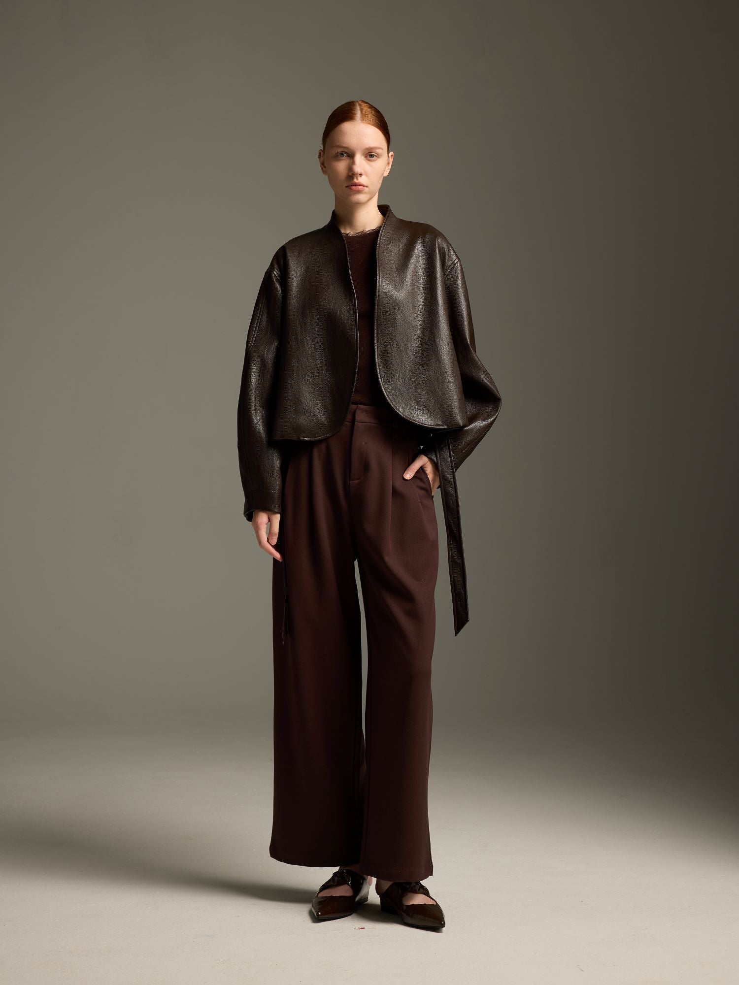 Modern Oriental Vegan Leather Wrap Jacket