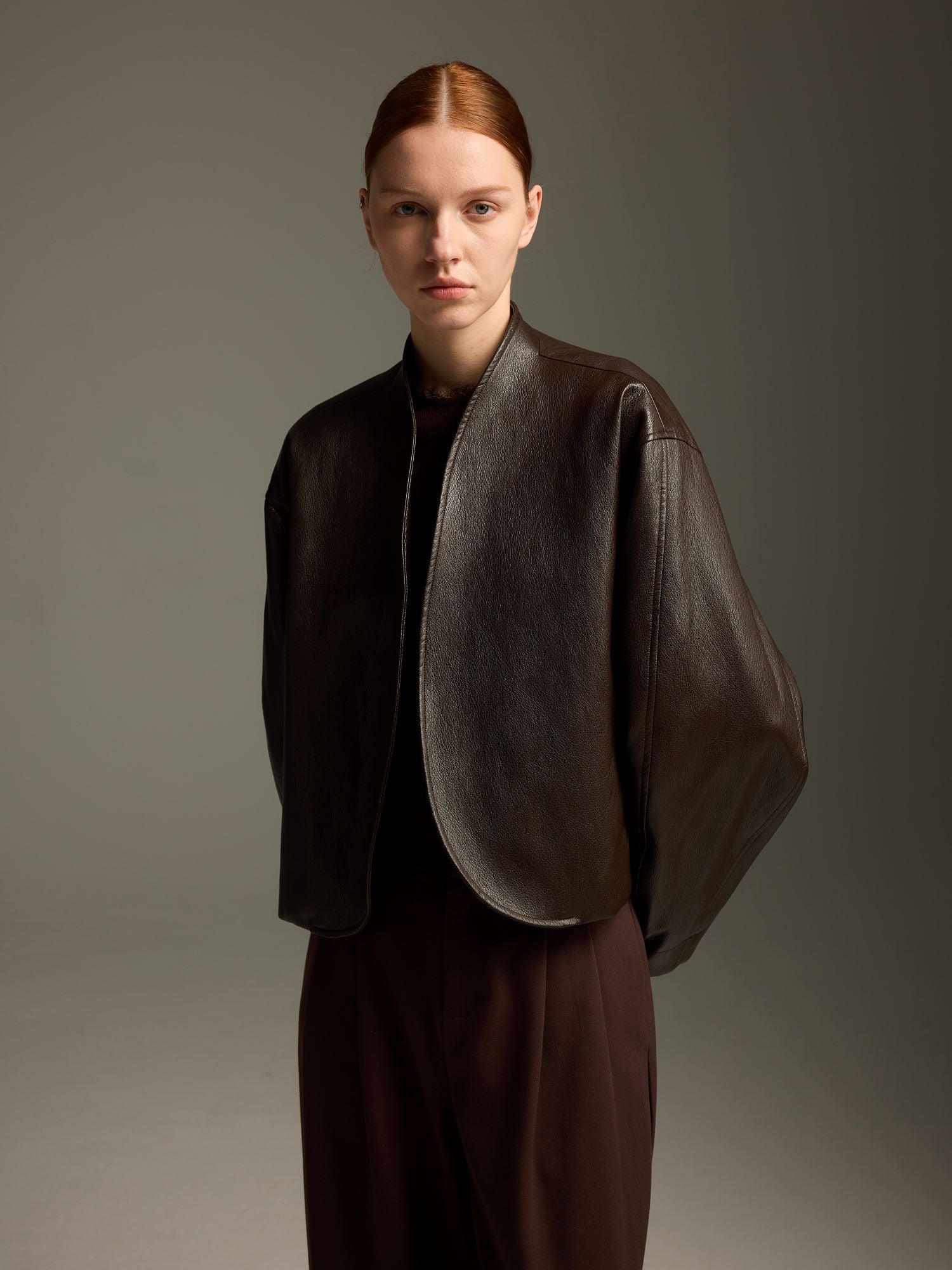 Modern Oriental Vegan Leather Wrap Jacket