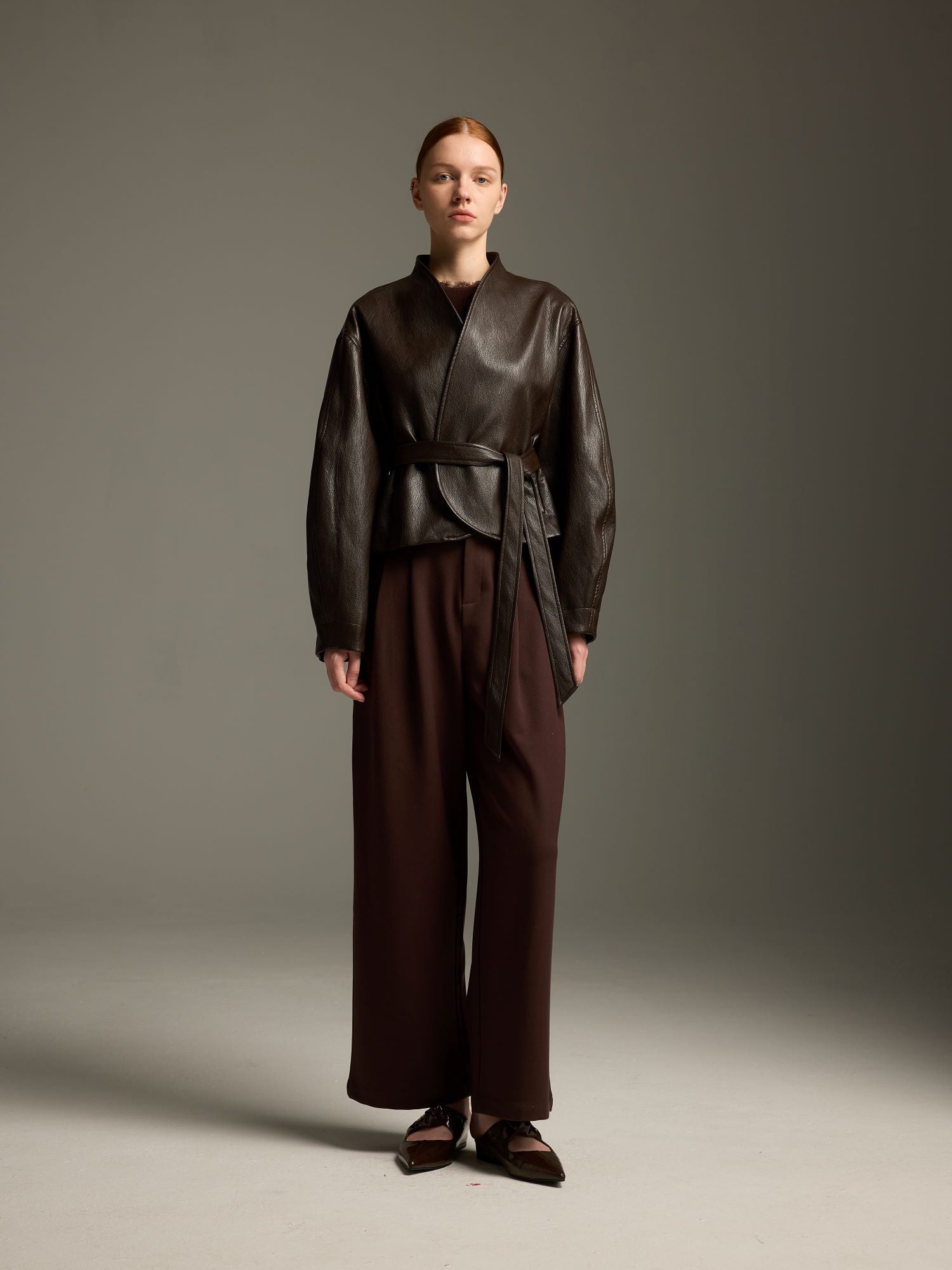 Modern Oriental Vegan Leather Wrap Jacket