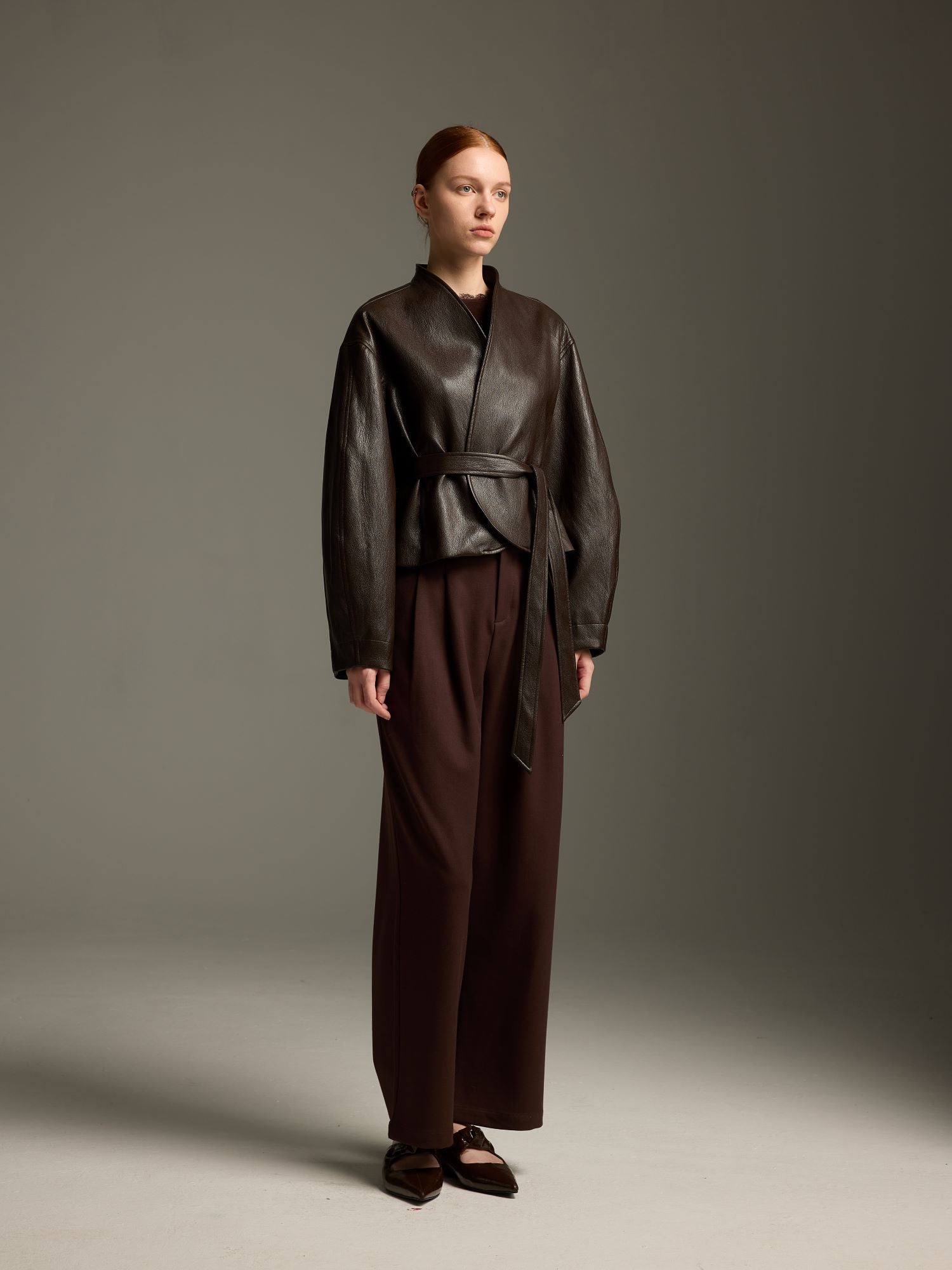 Modern Oriental Vegan Leather Wrap Jacket