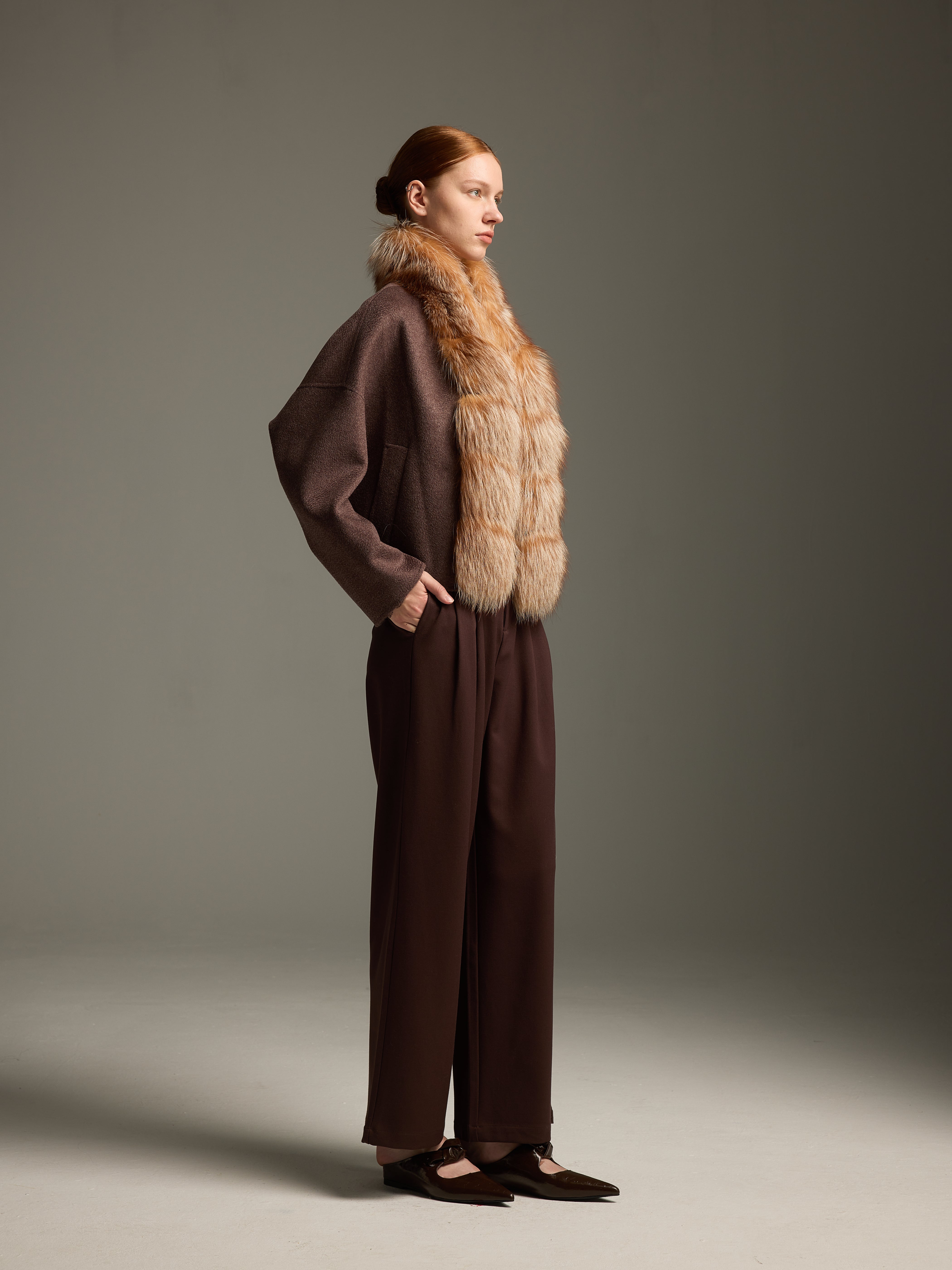 Chocolate Fox Fur Cashmere Sculpted Jacket