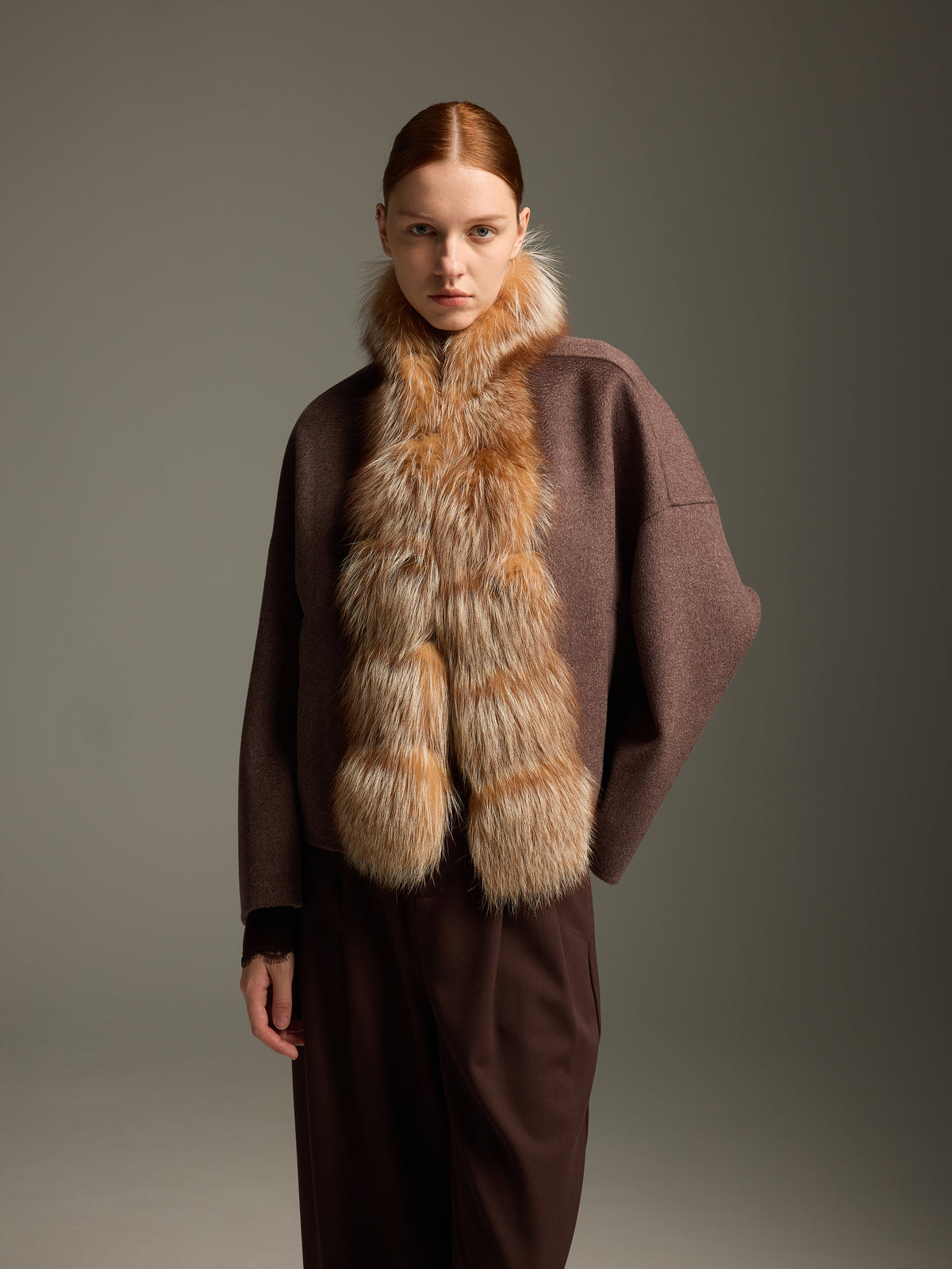 Chocolate Fox Fur Cashmere Sculpted Jacket
