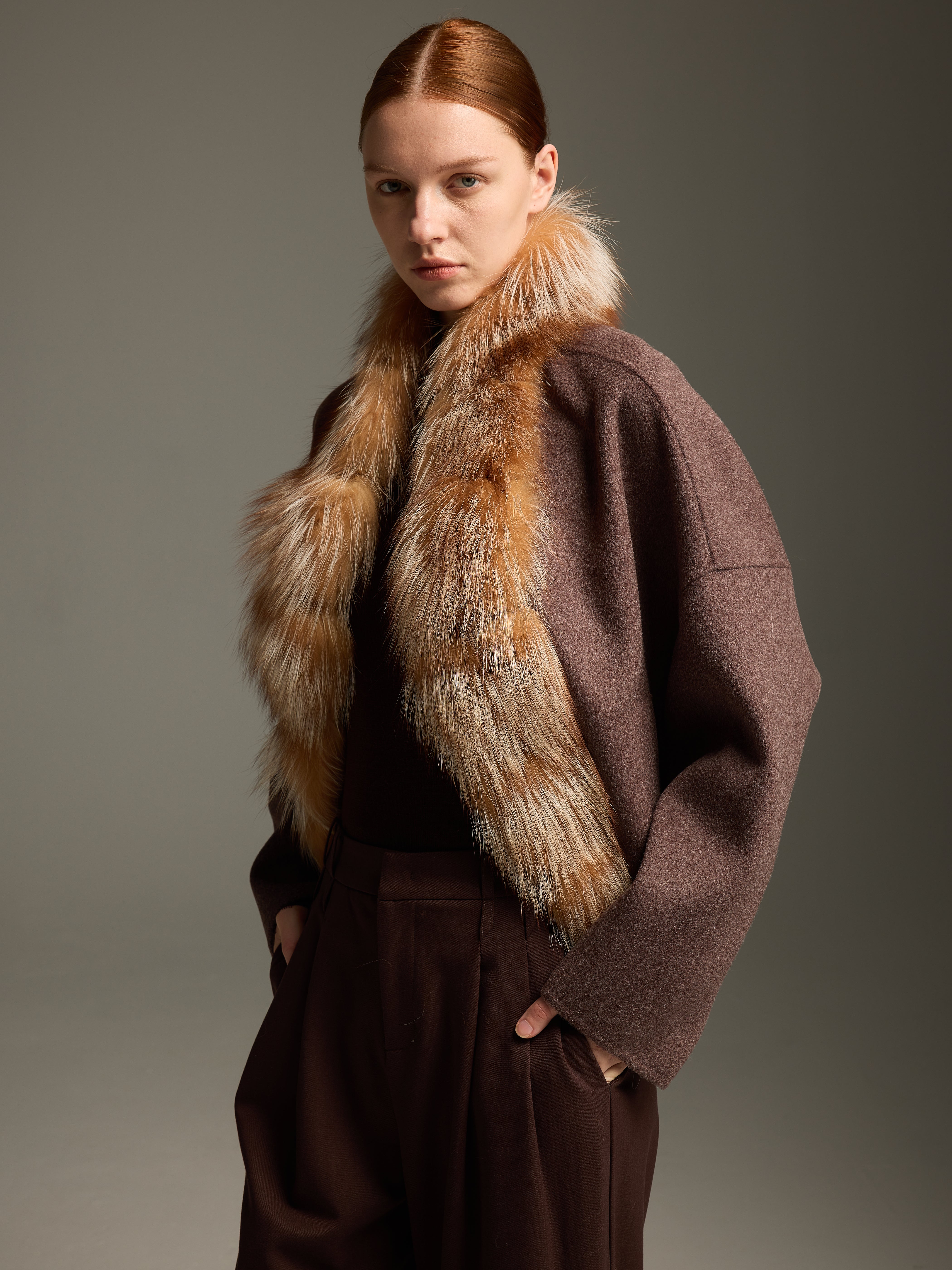 Chocolate Fox Fur Cashmere Sculpted Jacket