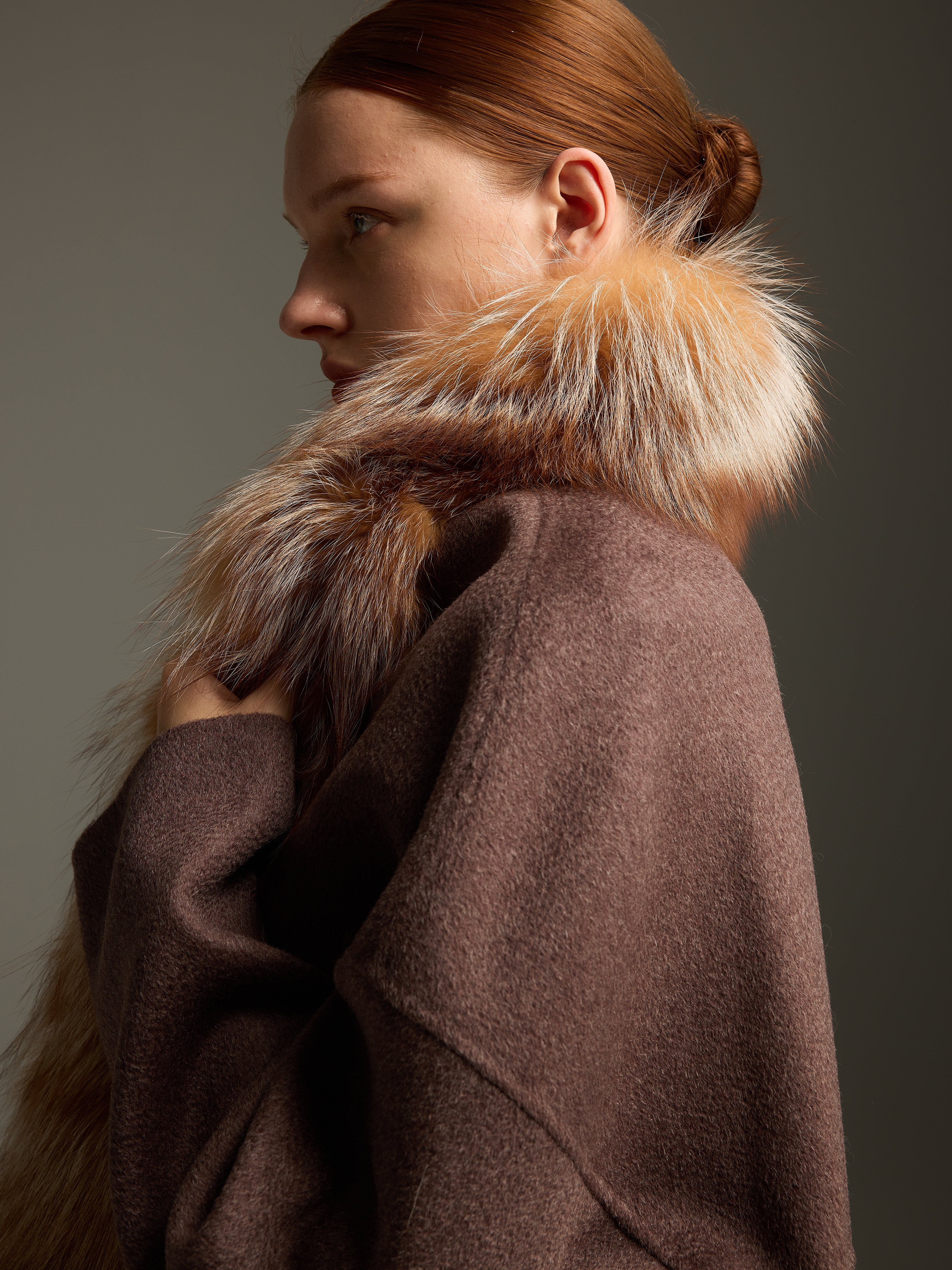 Chocolate Fox Fur Cashmere Sculpted Jacket