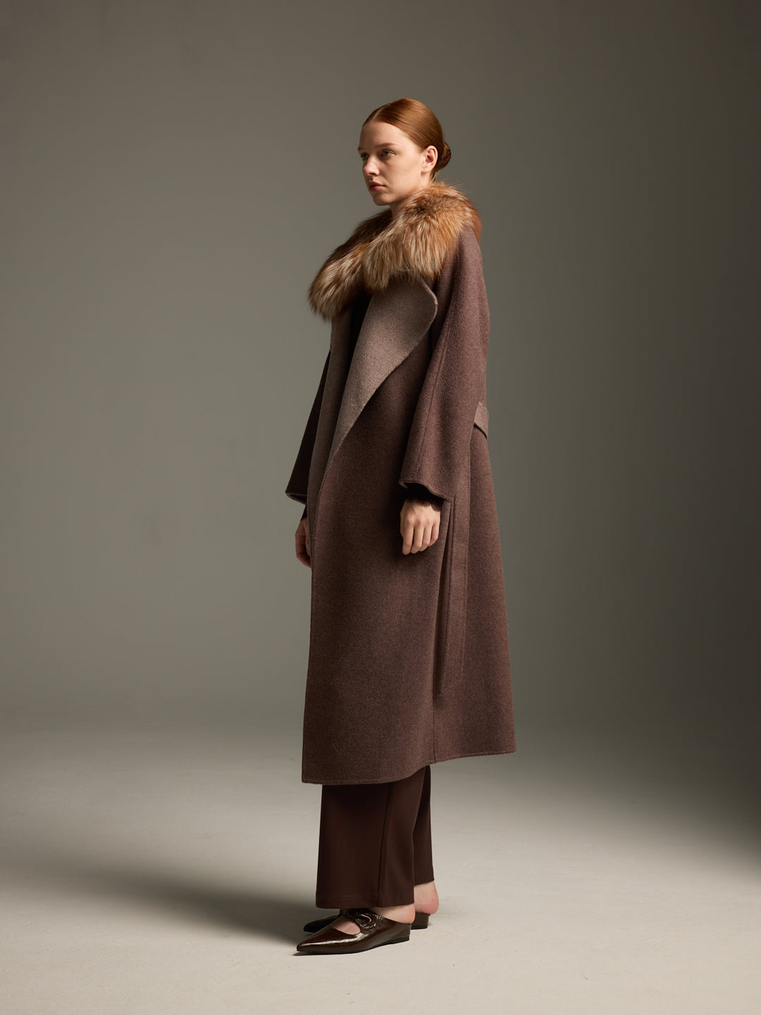 Chocolate Fox Fur Long Coat