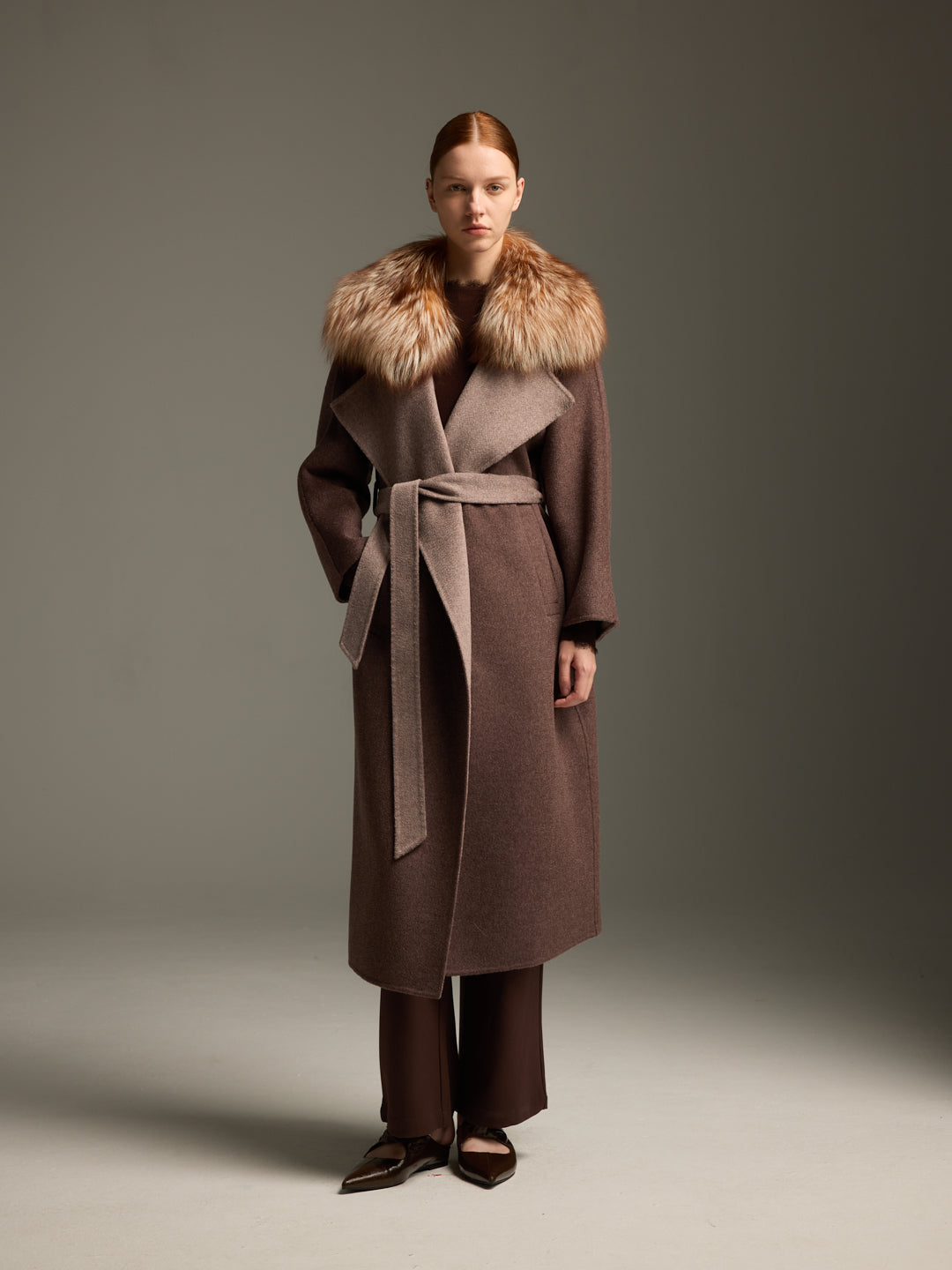 Chocolate Fox Fur Long Coat