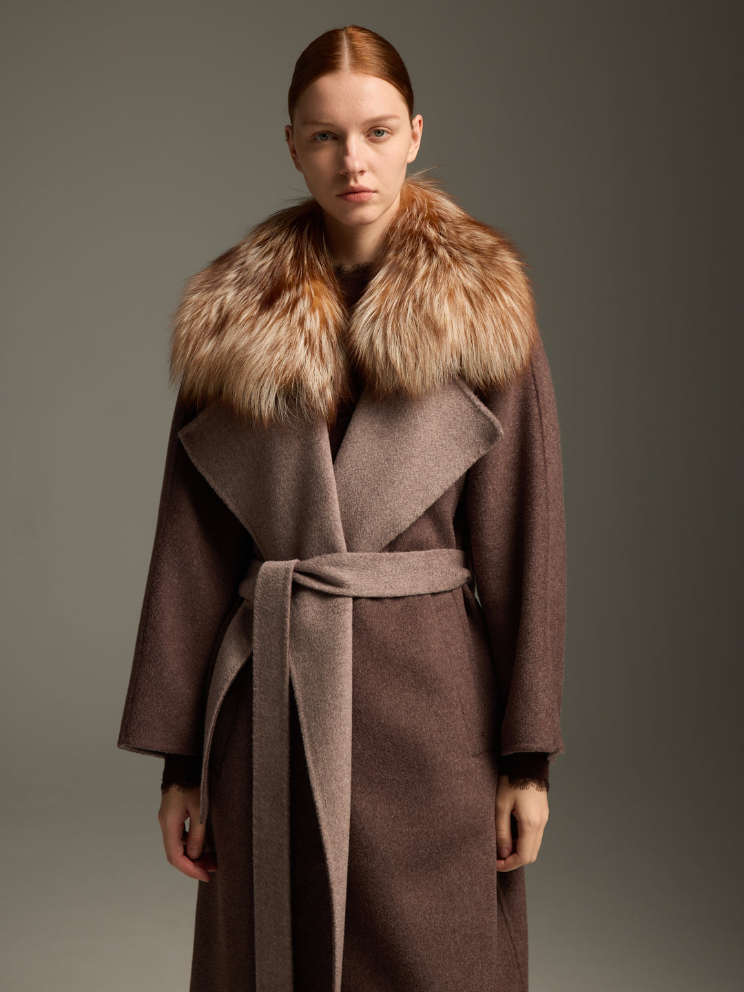 Chocolate Fox Fur Long Coat