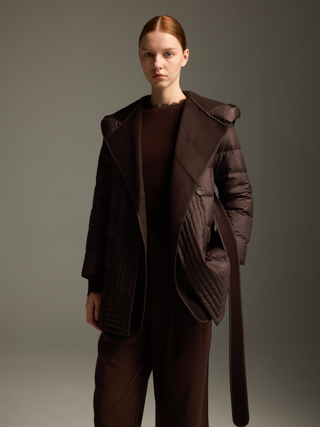 Detachable Wool Hooded Short Down Jacket