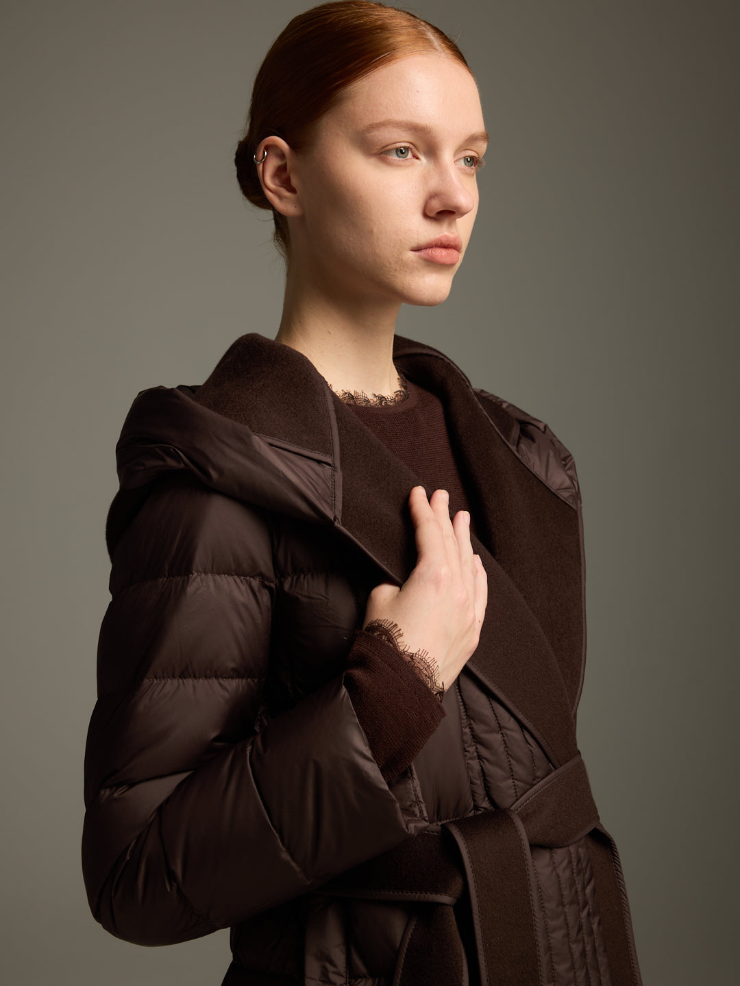 Detachable Wool Hooded Long Down Jacket