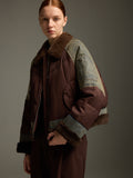 Down Jacket with Mink Collar & Denim Patchwork
