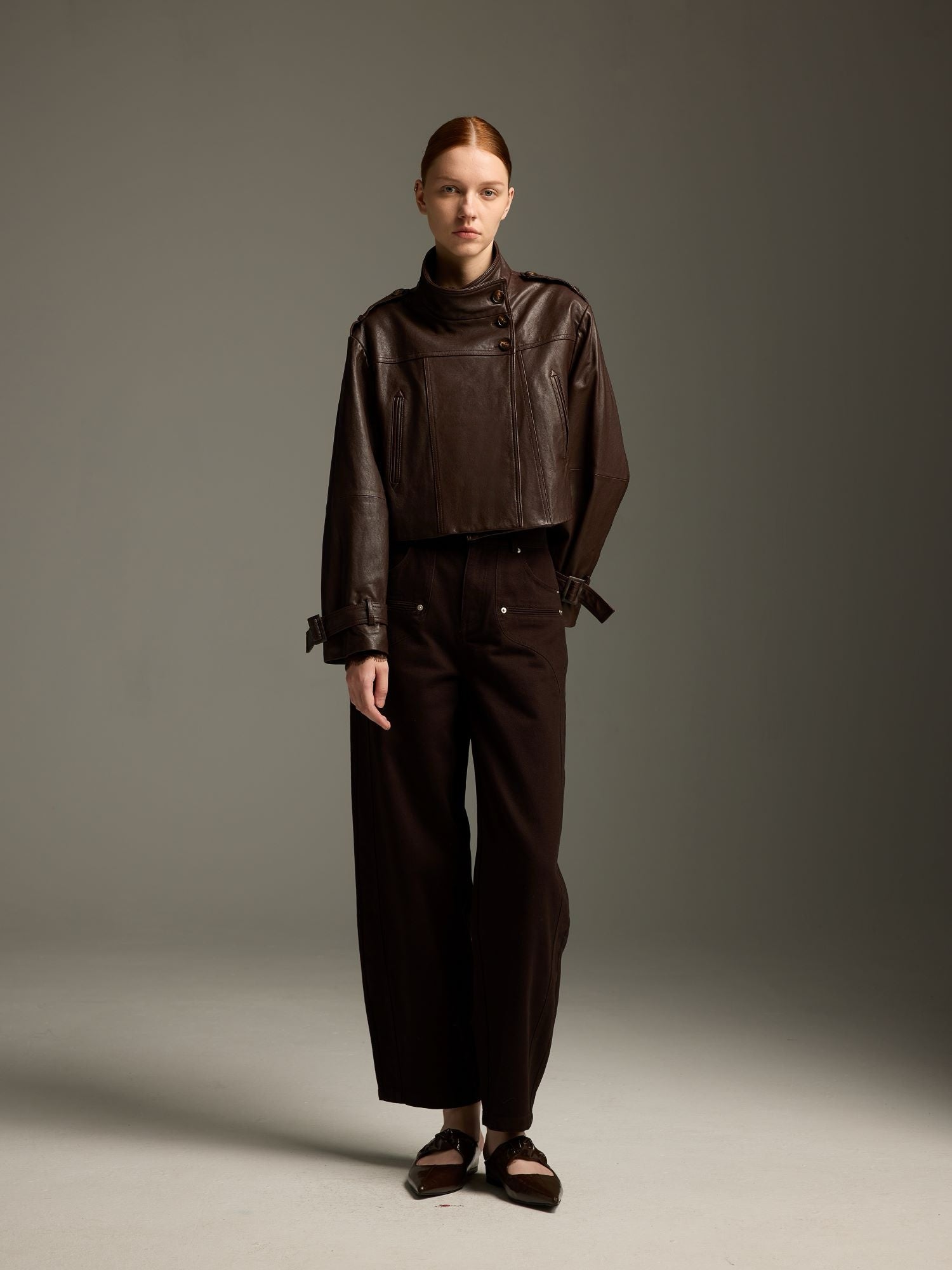 Espresso Brown Cropped Lambskin Jacket