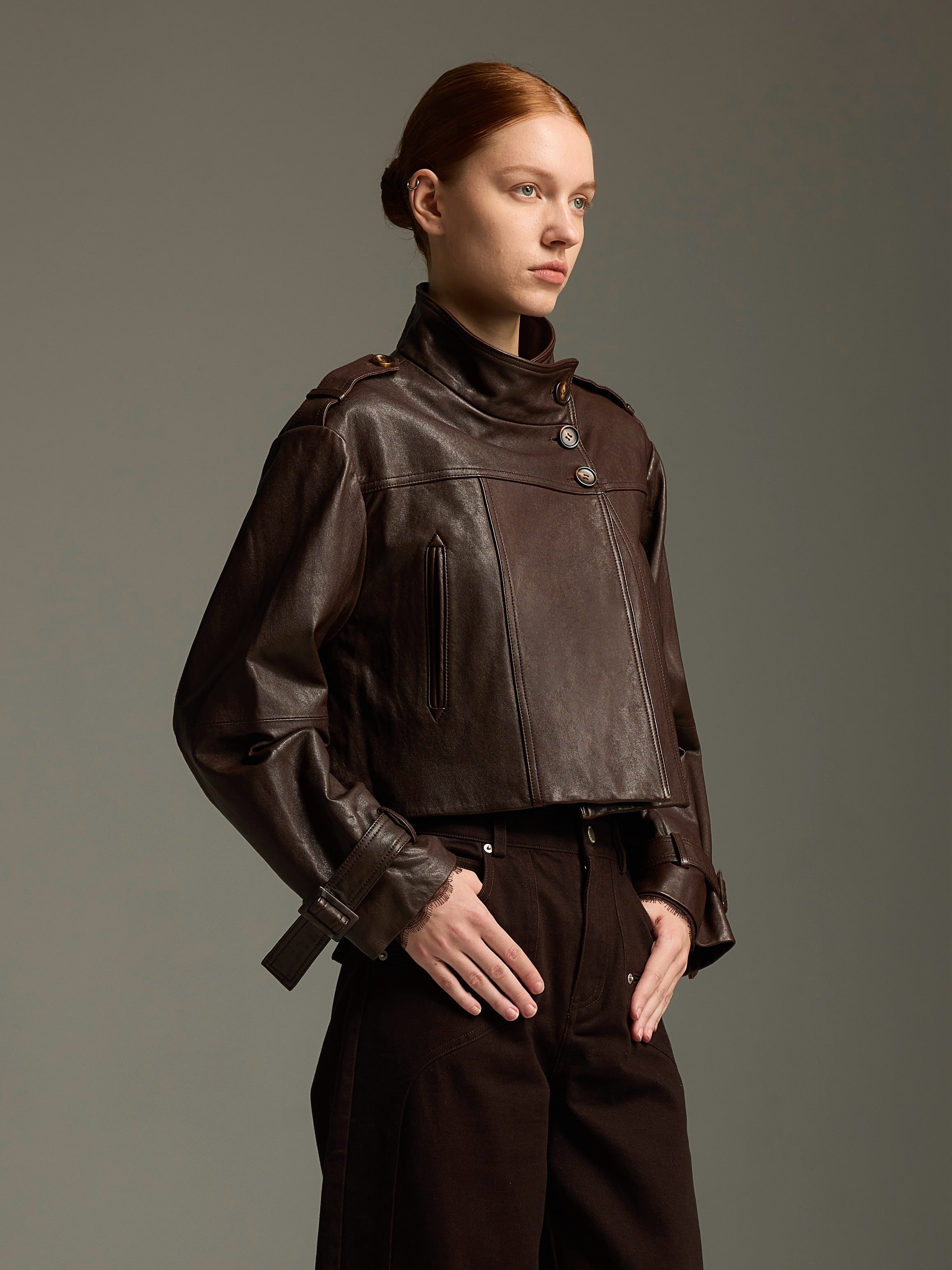 Espresso Brown Cropped Lambskin Jacket