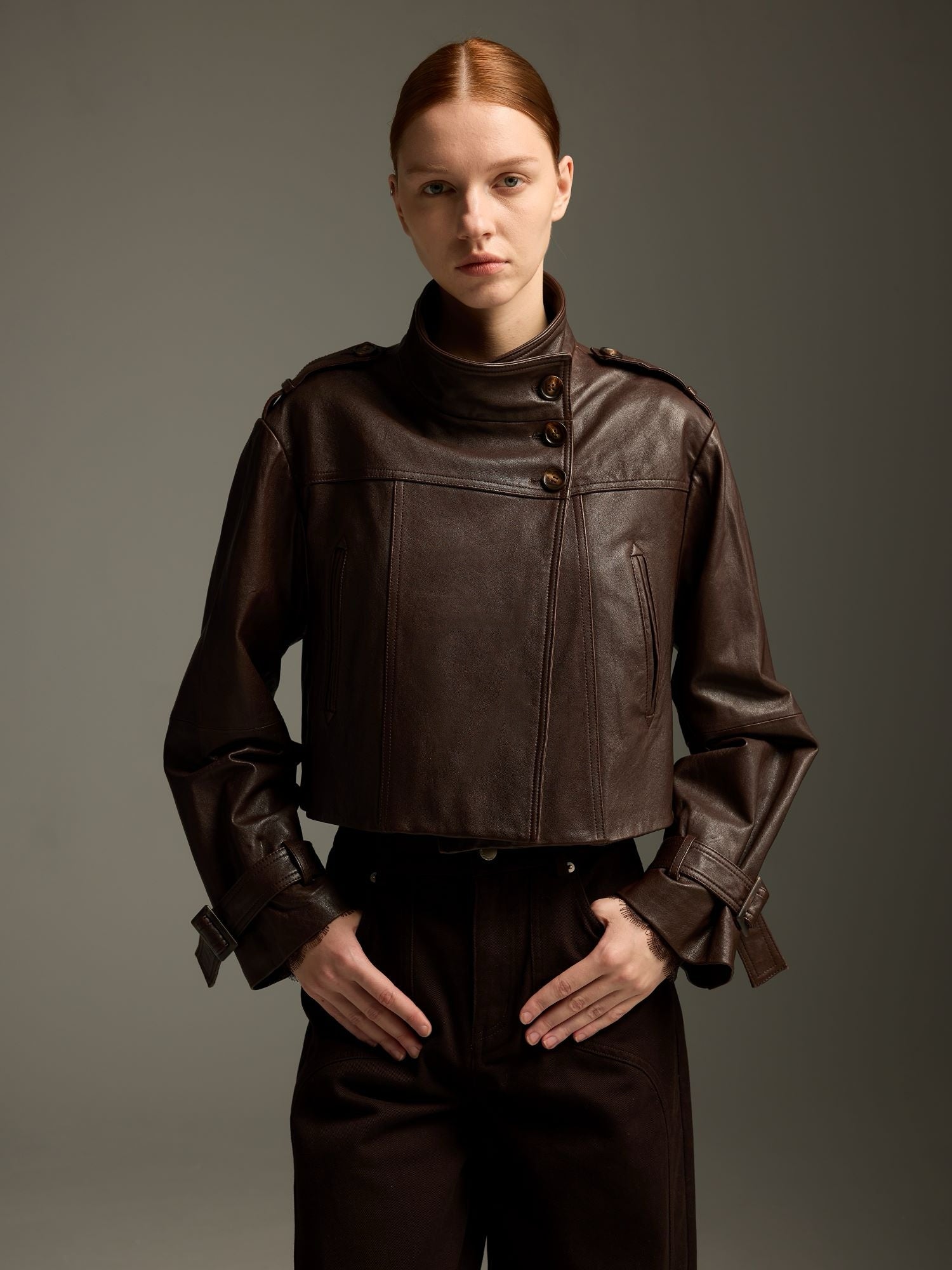 Espresso Brown Cropped Lambskin Jacket