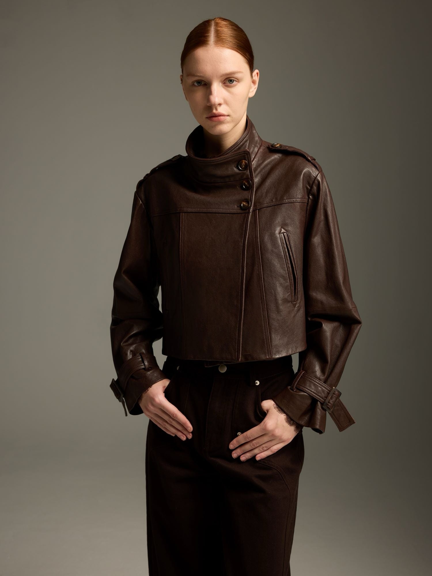 Espresso Brown Cropped Lambskin Jacket