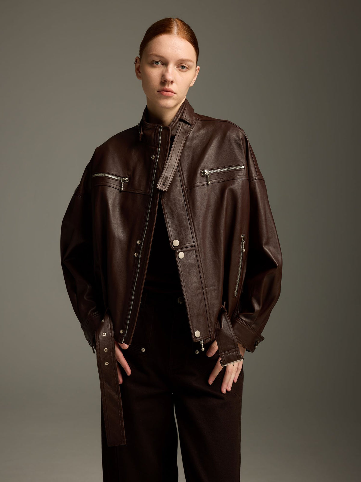 Espresso Brown Lambskin Biker Jacket