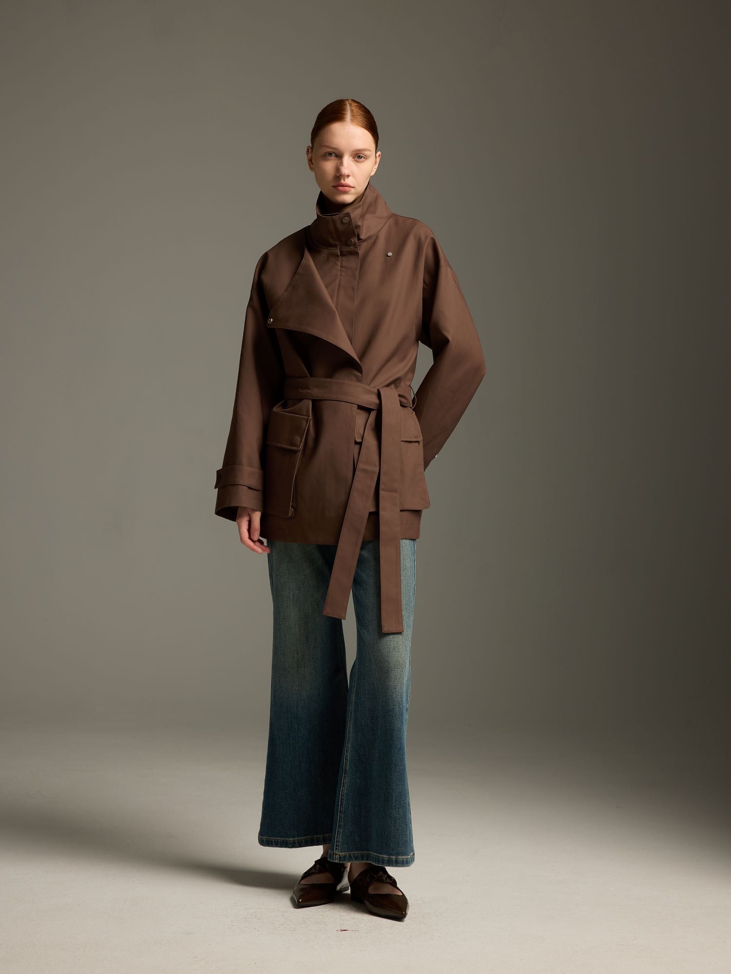 Belted High-Collar Utility Jacket