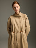 Beige Wool-Blend Trench Coat with Drawstring Waist
