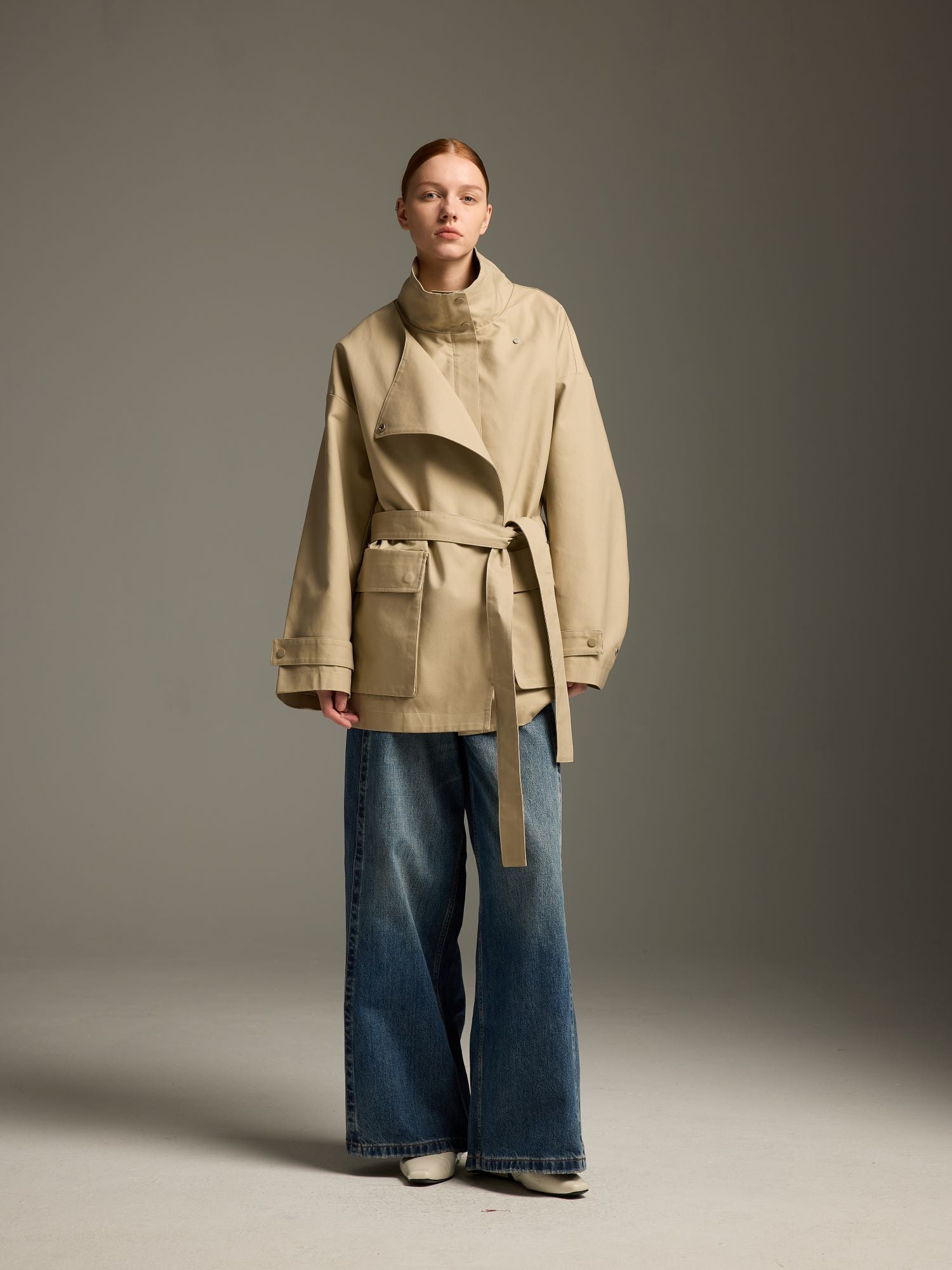 Belted High-Collar Utility Jacket
