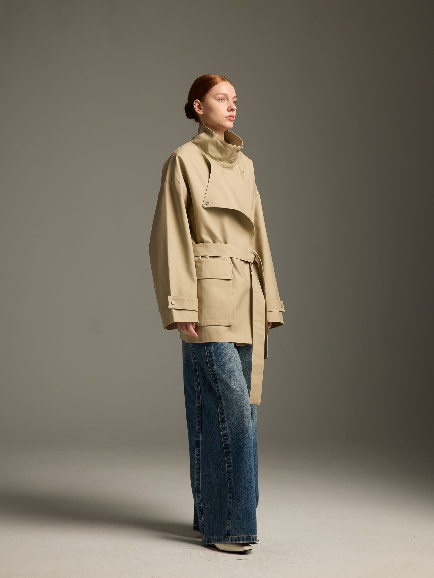 Belted High-Collar Utility Jacket