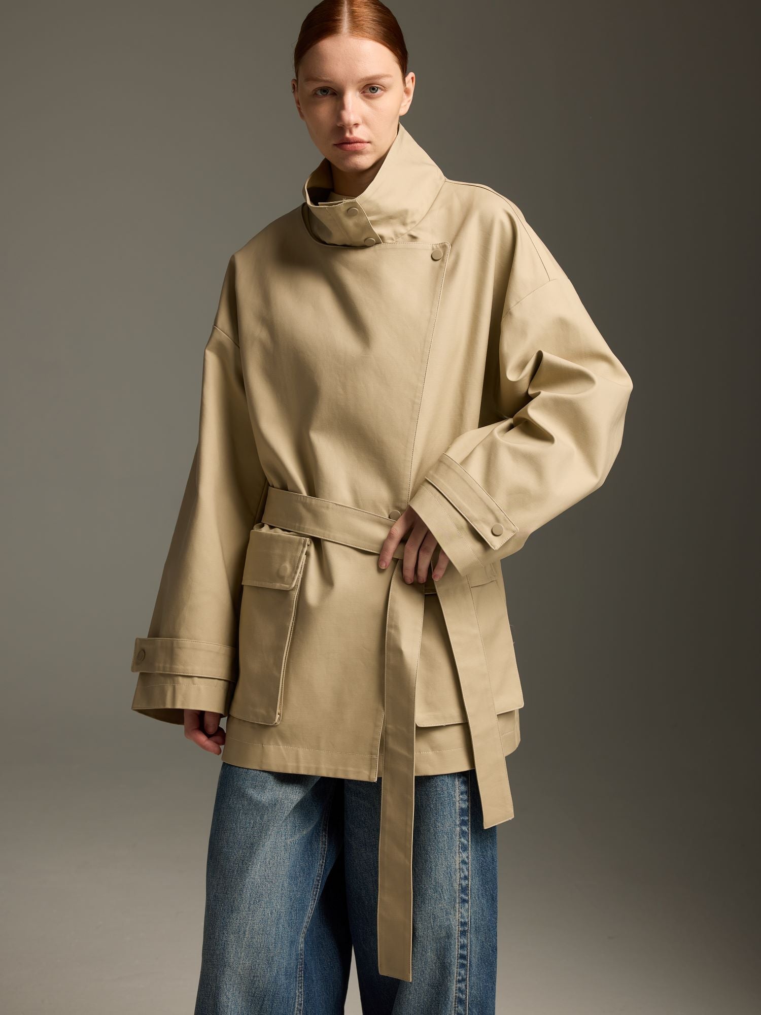 Belted High-Collar Utility Jacket