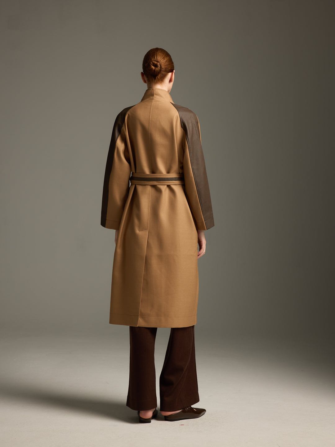 Lambskin waterproof long trench coat
