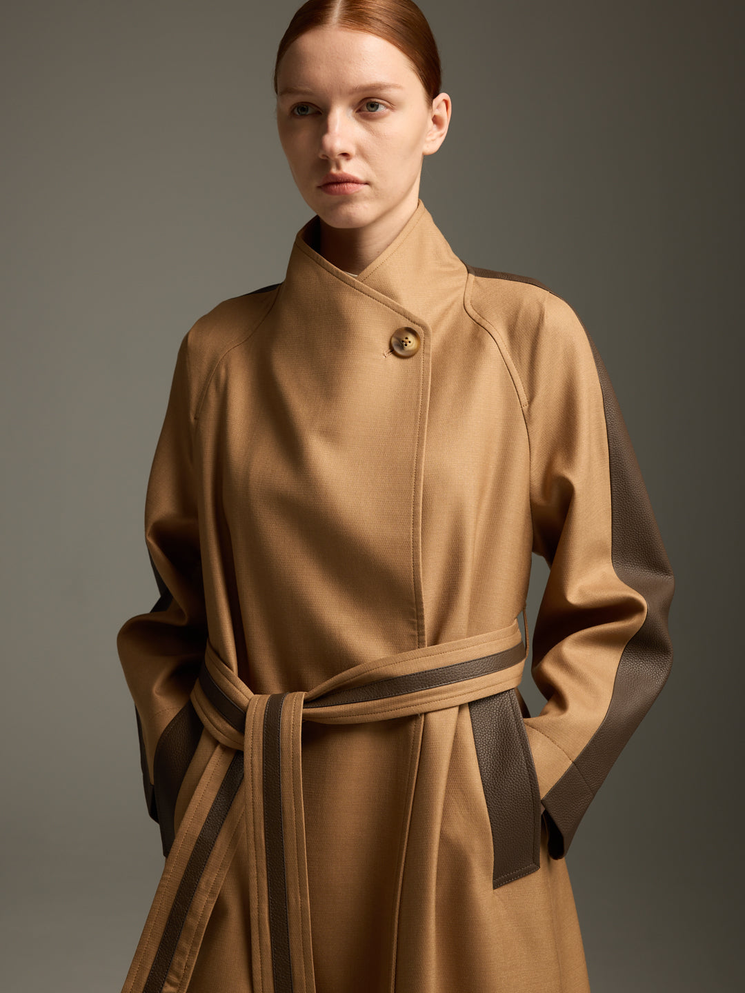 Lambskin waterproof long trench coat