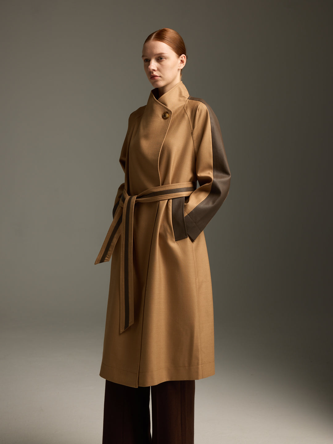 Lambskin waterproof long trench coat