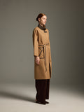 lambskin waterproof Long trench with stand collar