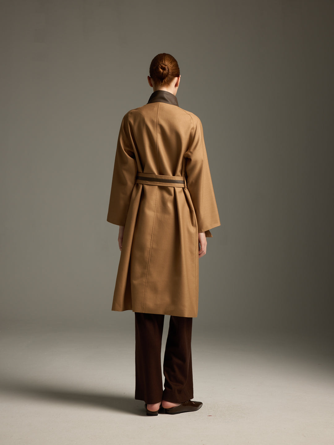 lambskin waterproof Long trench with stand collar
