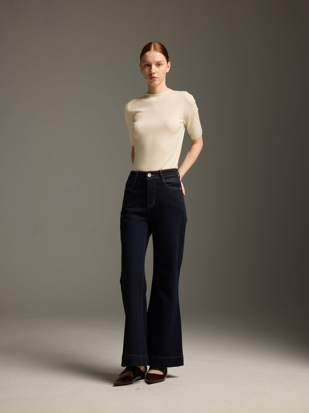 High-Waist Flared Dark Indigo Jeans
