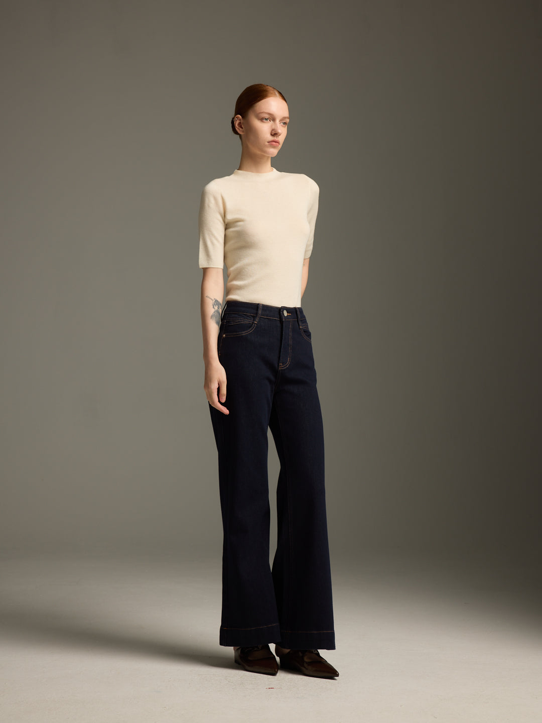 High-Waist Flared Dark Indigo Jeans