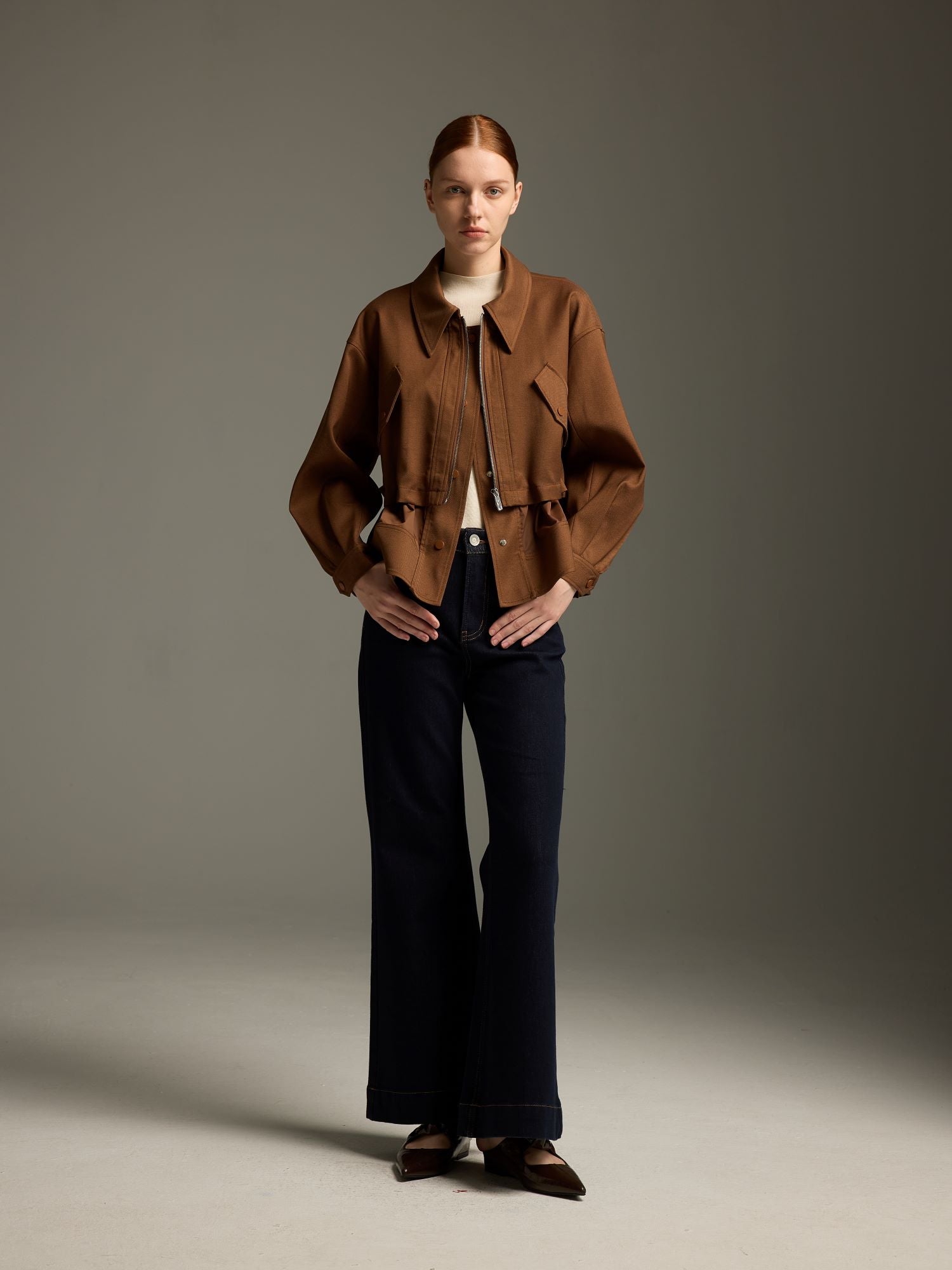 Brown Layered Wool Blend Jacket