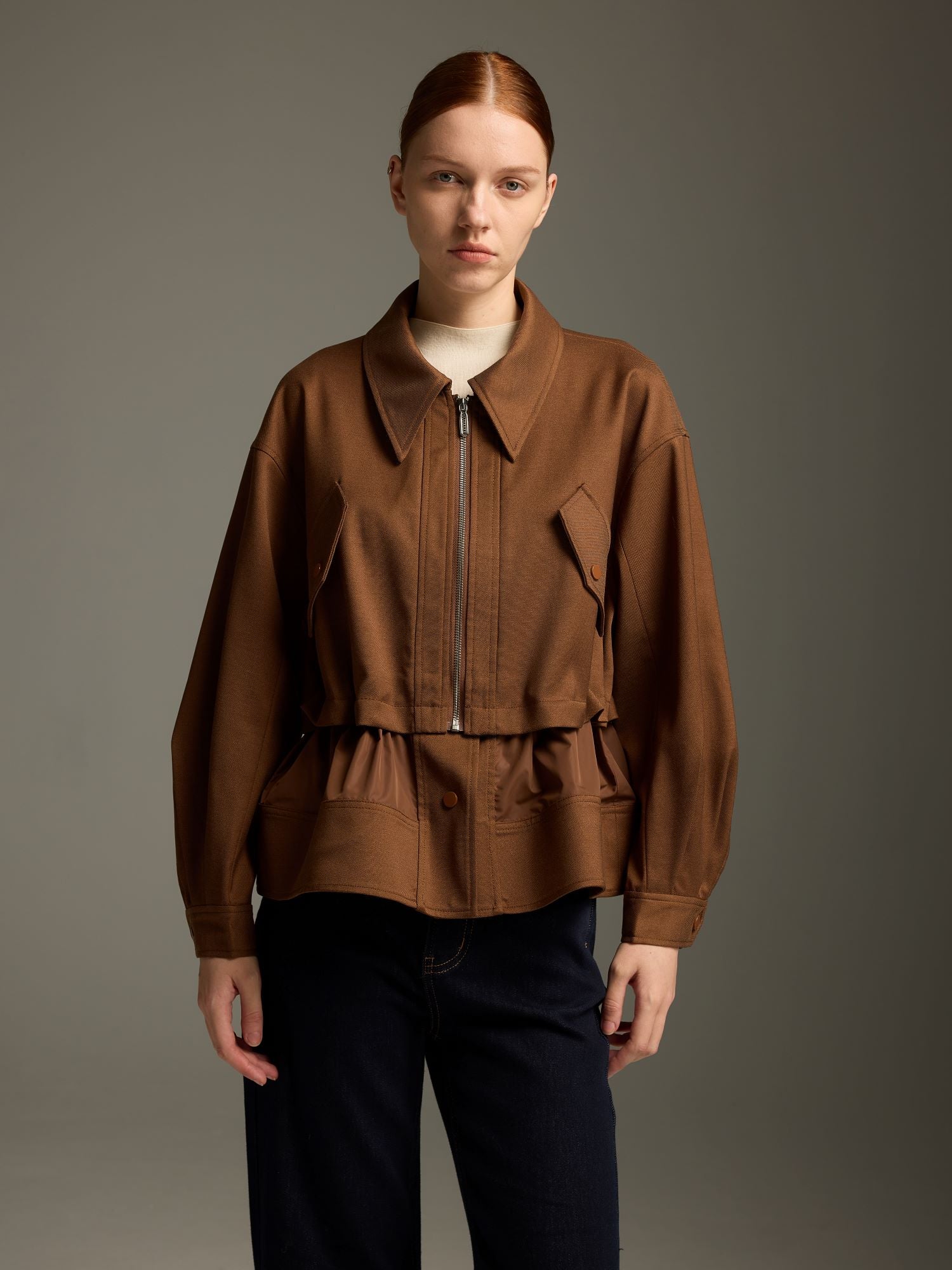 Brown Layered Wool Blend Jacket