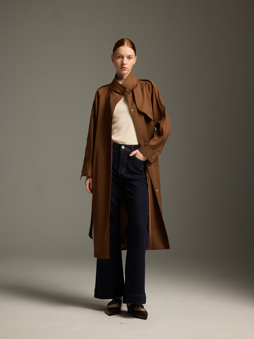 Chocolate Trench Coat with Belted Silhouette