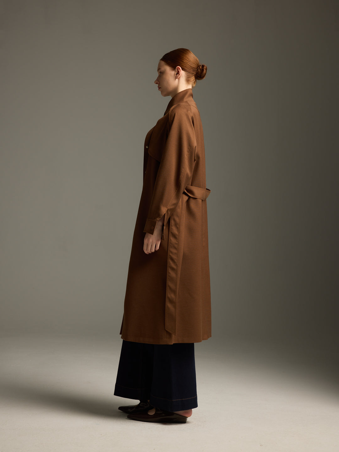 Chocolate Trench Coat with Belted Silhouette