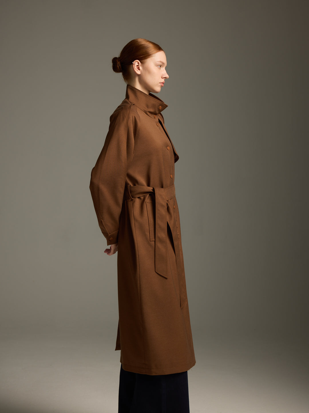 Chocolate Trench Coat with Belted Silhouette