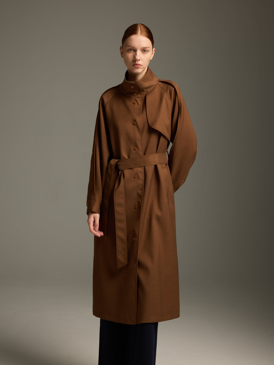 Chocolate Trench Coat with Belted Silhouette