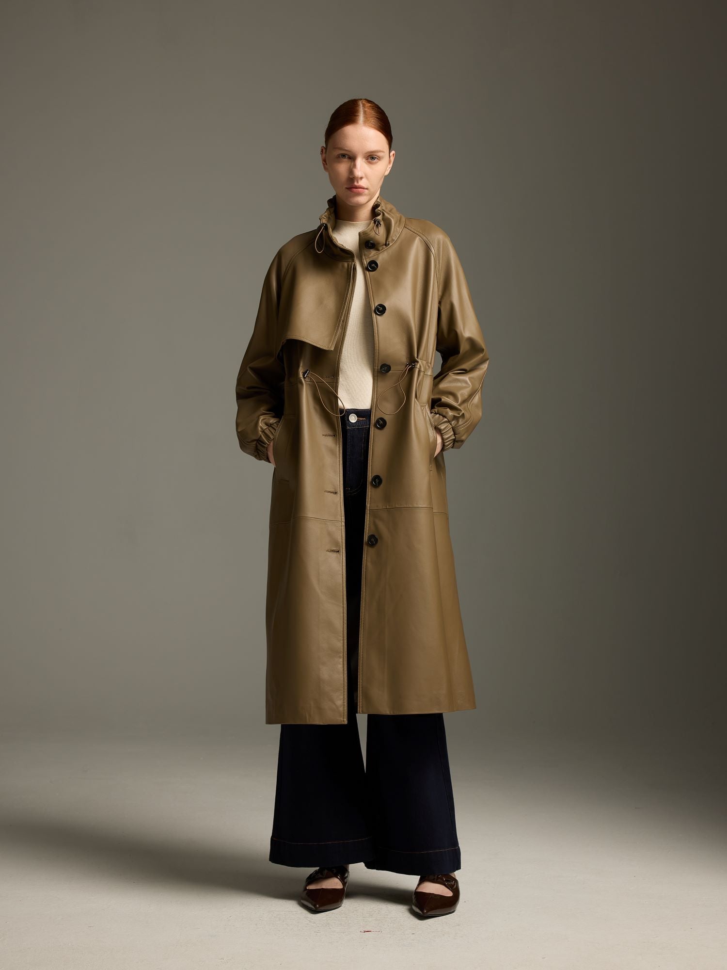 Olive Green Lambskin Trench Coat