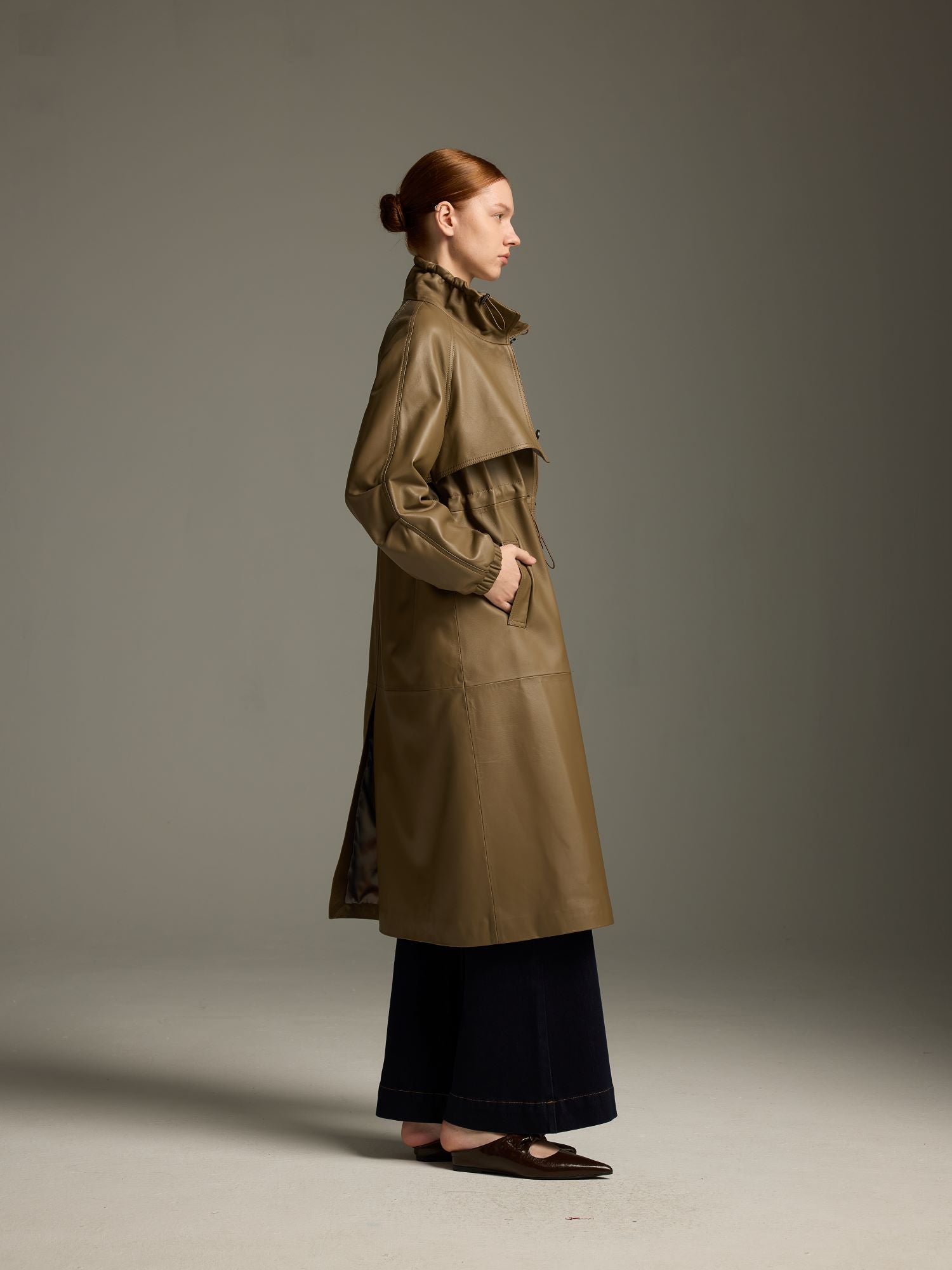 Olive Green Lambskin Trench Coat