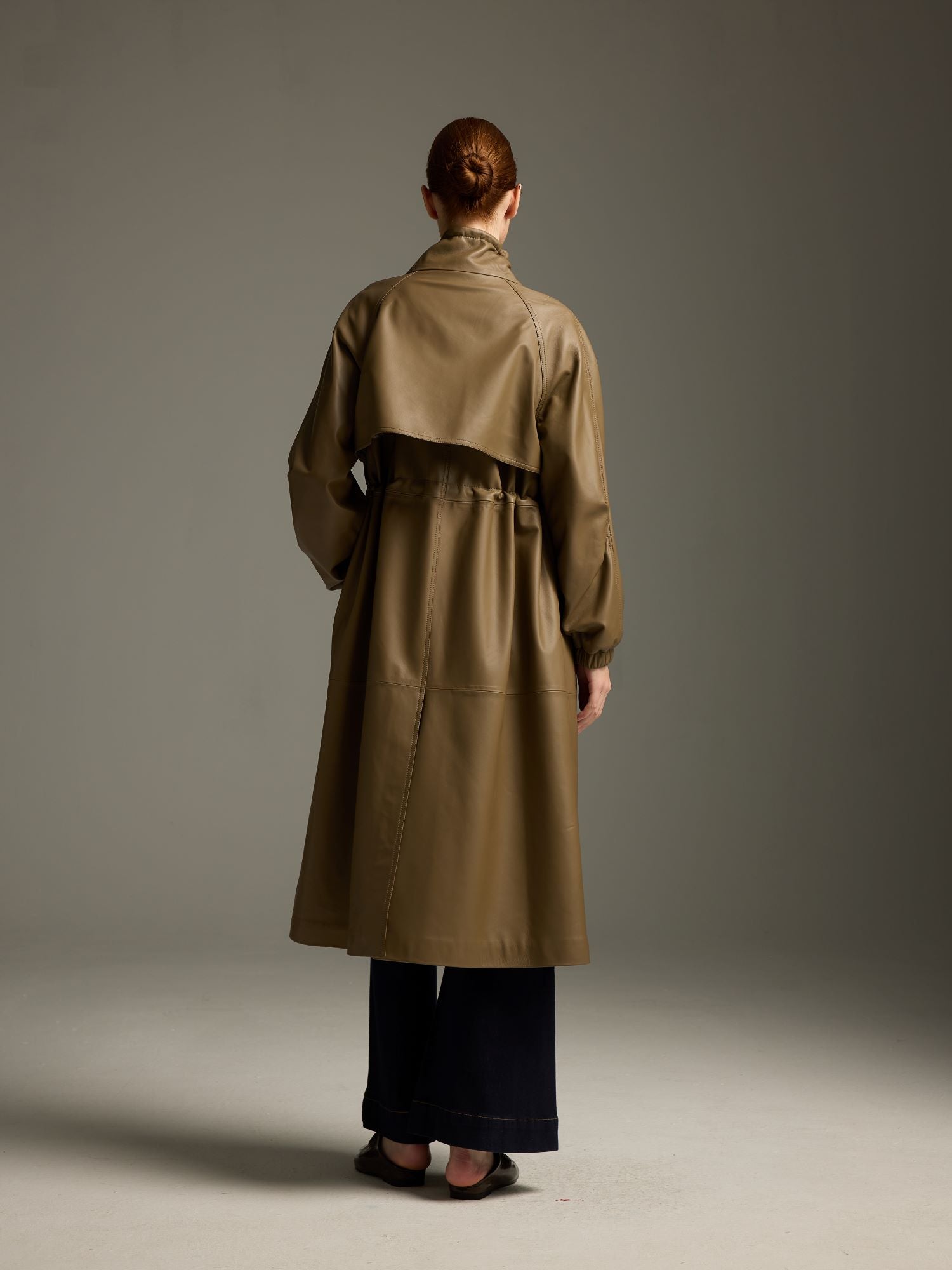 Olive Green Lambskin Trench Coat