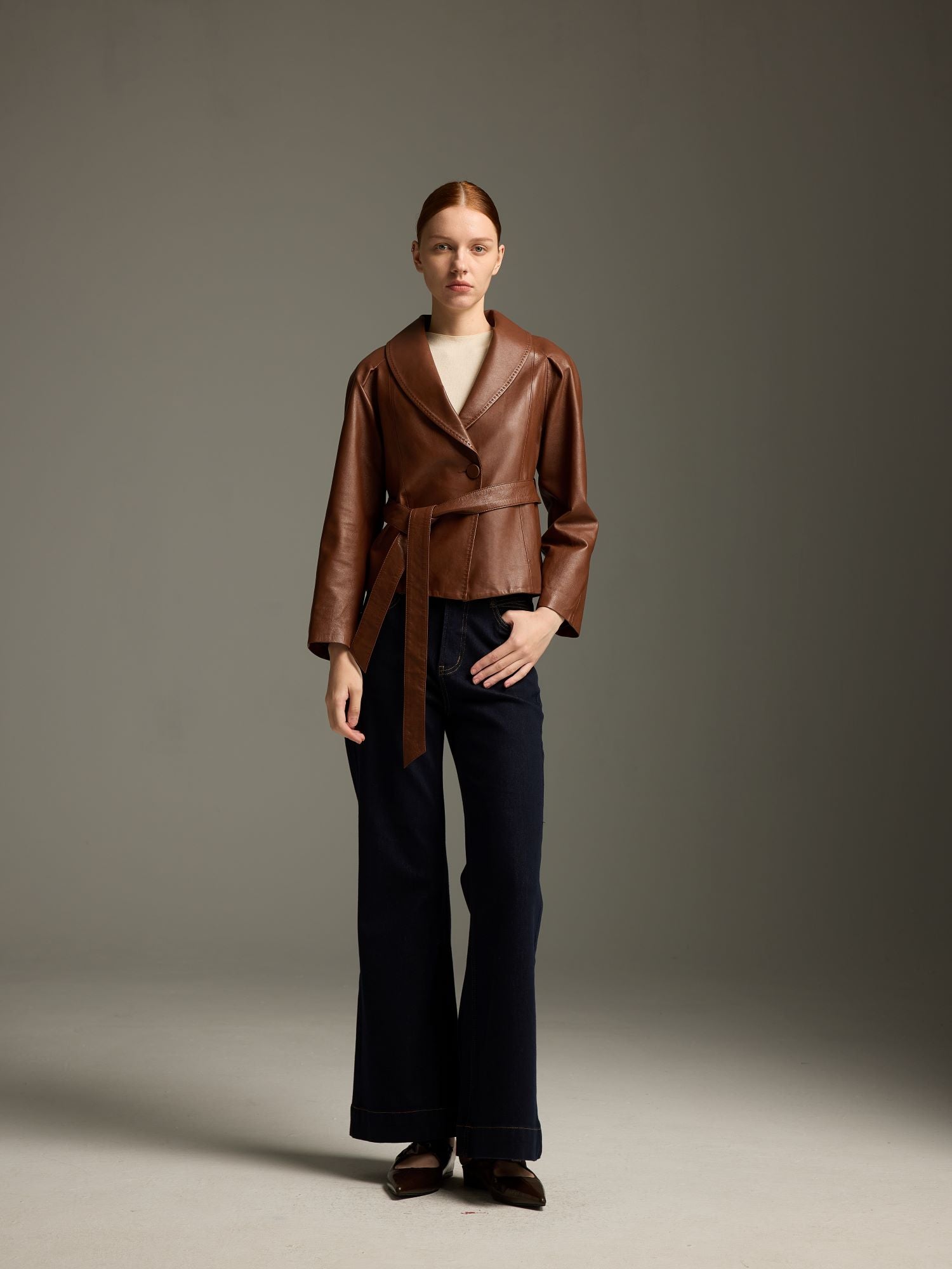 Chestnut Brown Lambskin Wrap Jacket