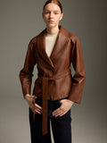 Chestnut Brown Lambskin Wrap Jacket
