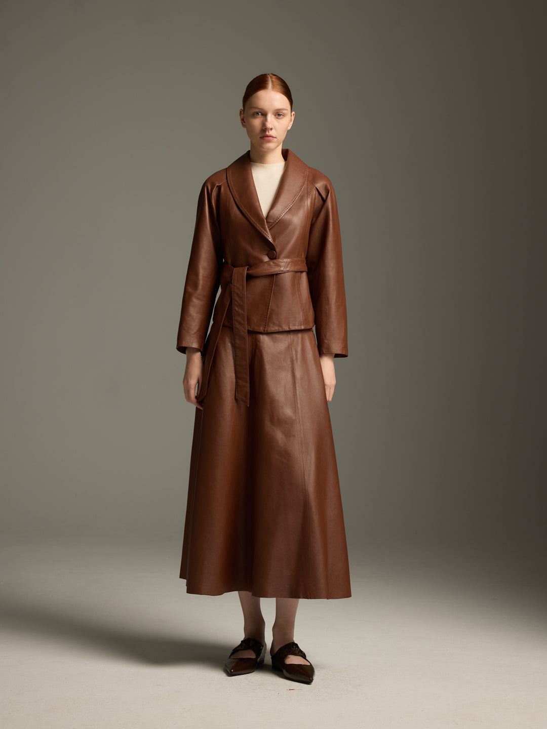 Chestnut Brown Lambskin Wrap Jacket