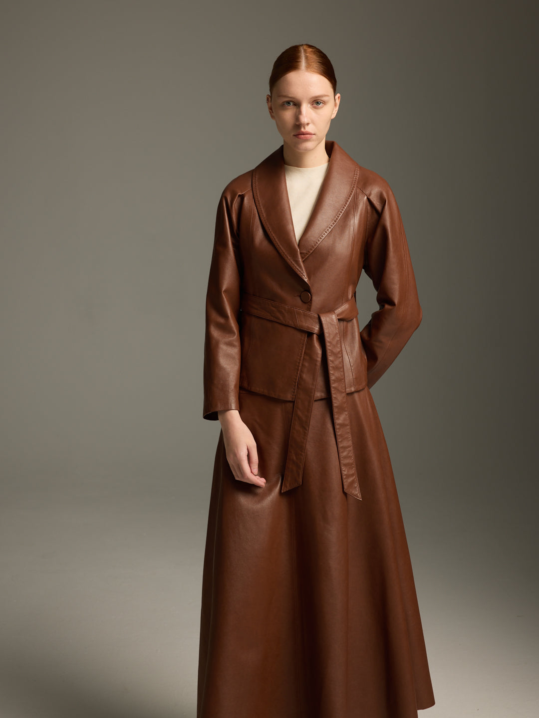 Chestnut Brown Lambskin Wrap Jacket
