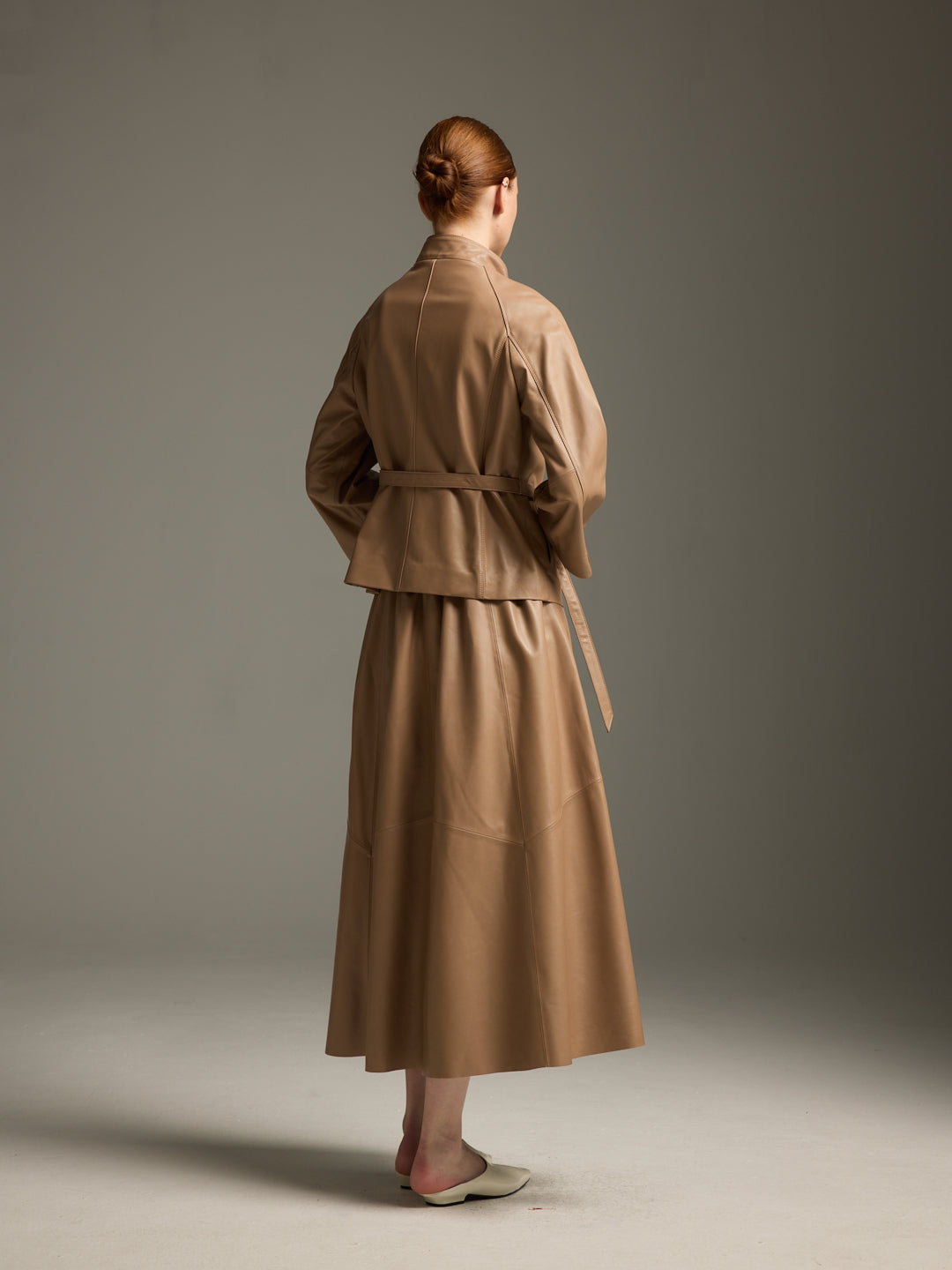 Sand Beige Lambskin Belted Jacket