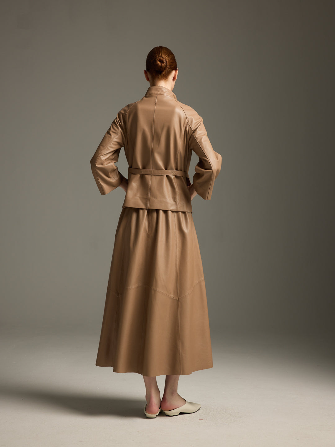 Sand Beige Lambskin Belted Jacket