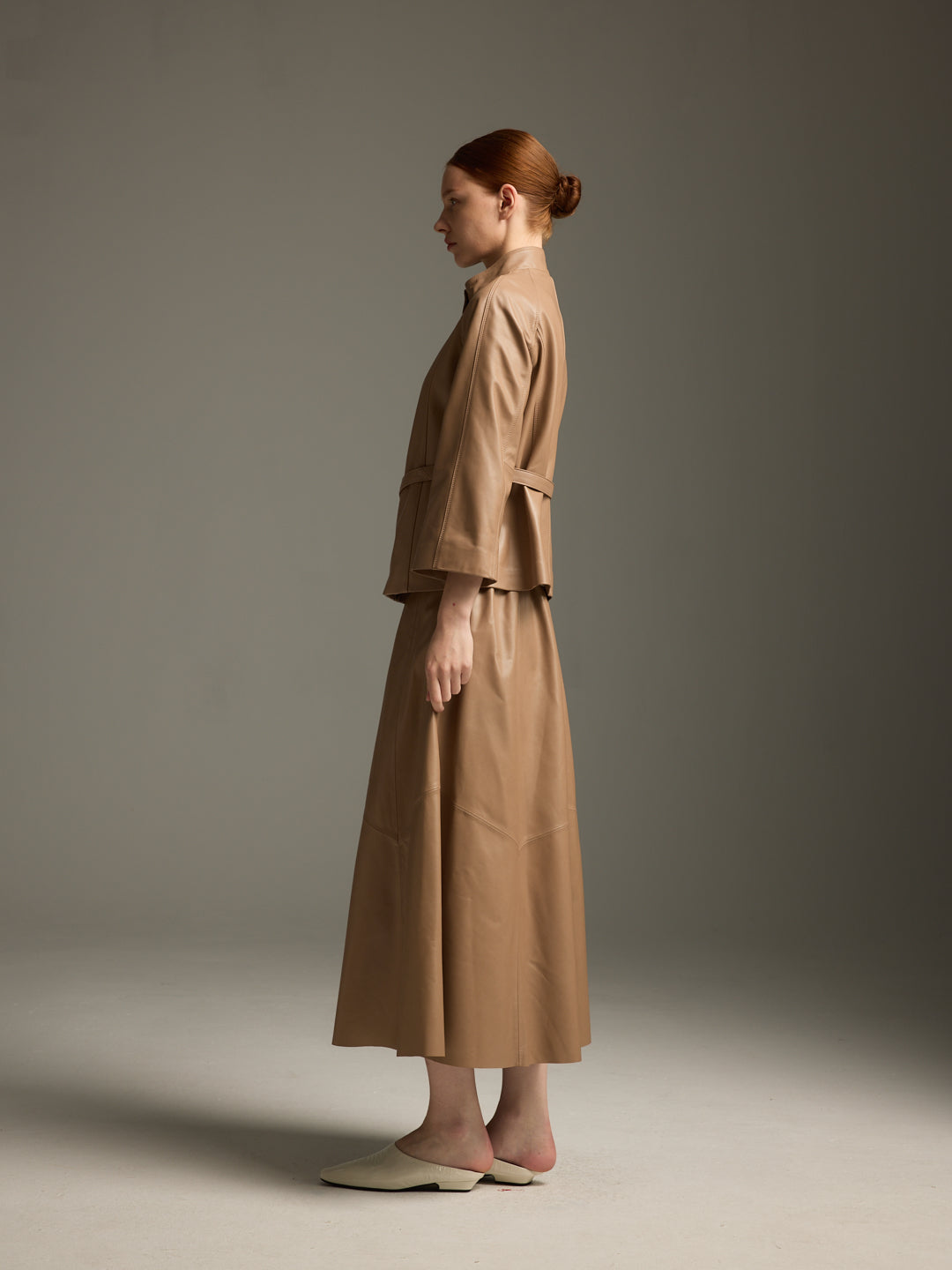 Sand Beige Lambskin Belted Jacket